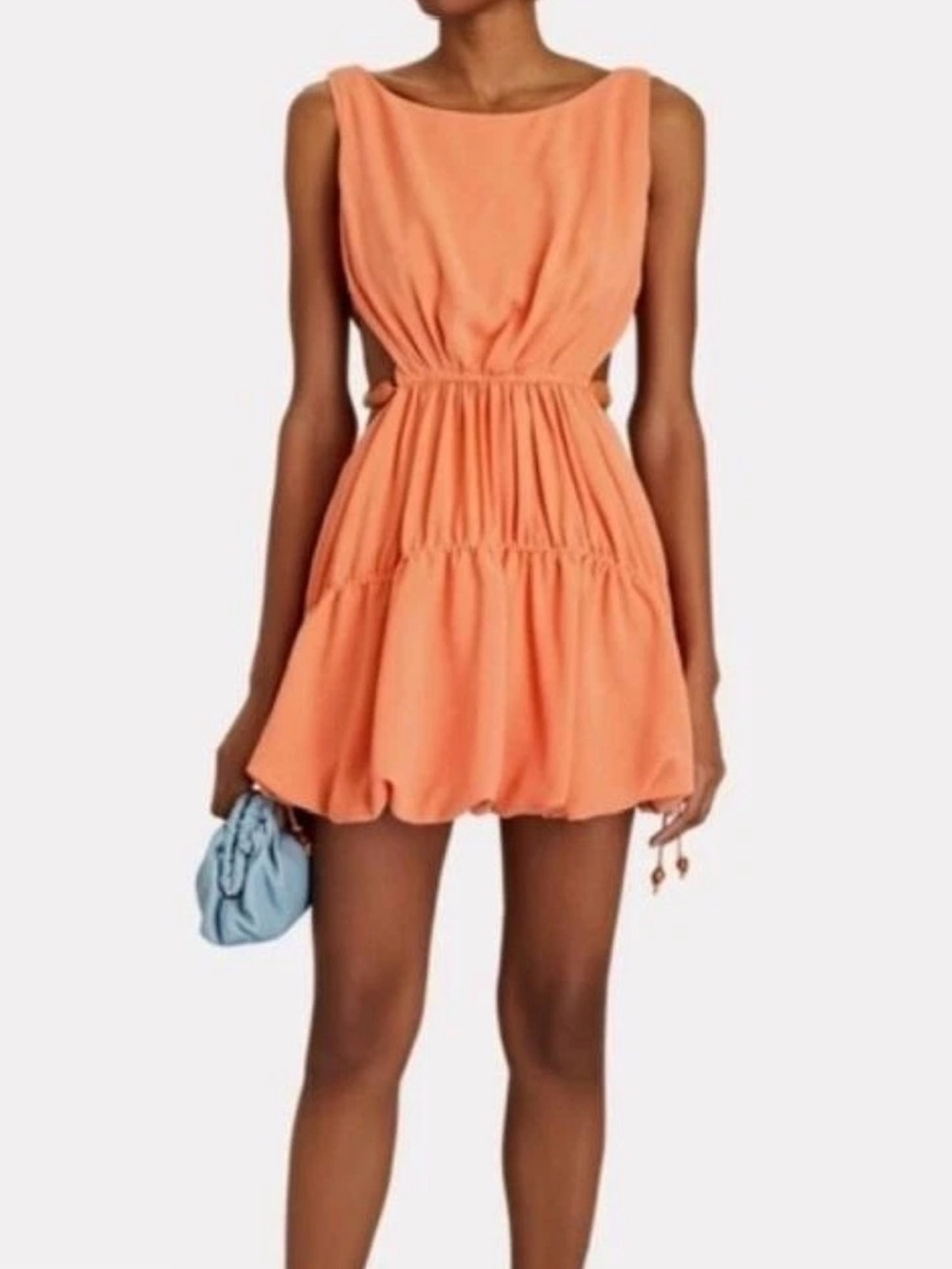 Jonathan Simkhai Size 4 • Romy Orange Sleeveless Mini Dress Side Cutout Beaded.